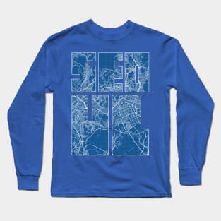 Seoul, South Korea City Map Typography - Blueprint Long Sleeve T-Shirt